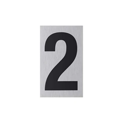 Imagen de Metafranc Señal adhesiva &quot;2&quot; 100 x 60 mm de aluminio en moderno aspecto acero inoxidable parte trasera autoadhesiva/señalización/placa informativa/marca comercial / 507310
