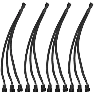 Imagen de Hitopin Cable Alargador para Ventilador de Ordenador, 4 Pines, PWM, Extensión Trenzado, 1 a 3 Conversores, Caja Principal, Color Negro