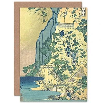 Imagen de Artery8 Hokusai Kiyotaki Kannon Waterfall Sakanoshita Tokaido Sealed Greeting Card Plus Envelope Blank inside Agua