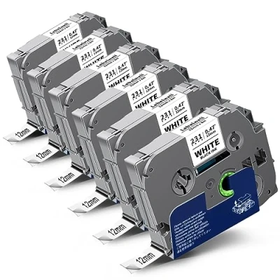 Imagen de 6x Labelwell Compatible 12mm TZe 231 Cinta de Etiquetas Reemplazo para Brother TZ TZe231 Tape Ptouch H107B H100LB H105 PTD210 H110 1000 1280 D400 E100 Negro sobre Blanco