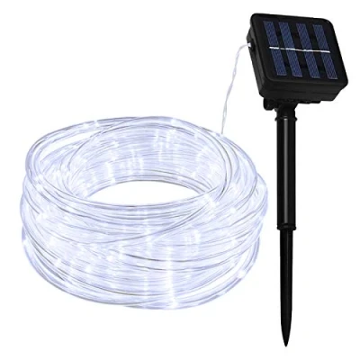 Imagen de Lamker 10M 100 LED Manguera Guirnaldas Luces Exterior Solar Blanco Cadena de Luz 8 Modos IP65 Impermeable Tubo Iluminación Decorativa para Jardín Balcón Terraza Navidad Fiestas Hadas