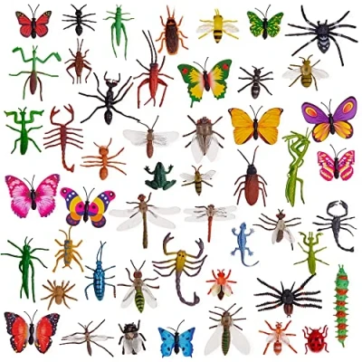 Imagen de THE TWIDDLERS 50 Figuras de Insectos Bichos Plástico No Tóxico, Formas y Tamaños Realista Juguete Regalos Alumnos Primaria Relleno Piñata