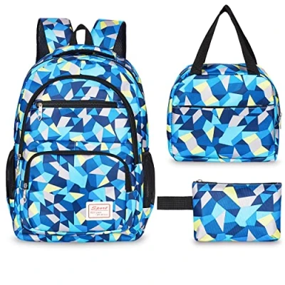 Imagen de Sarsumir Mochila Escolar Infantil para Niña Niño, 3 Piezas Mochilas Escolares Adolescentes Set, Backpack Colegio Impermeable con Bolsa de Almuerzo y Estuche Lápices, Azul
