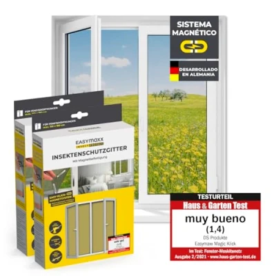 Imagen de EASYmaxx Insect Protect mosquitera para ventana con fijación magnética, recortable, protección contra insectos ventanas de hasta 150 x 180 cm, imán repelente mosquitos, montaje