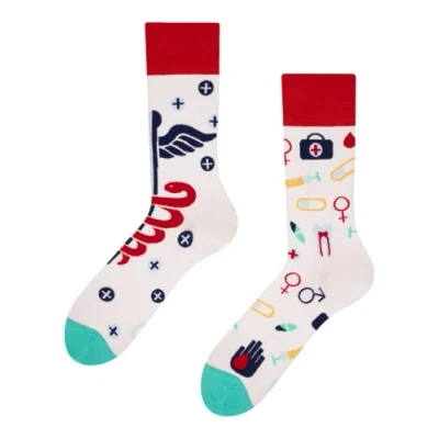 Imagen de Dedoles Calcetines Unisex Hombre Mujer y Niños Algodón muchos diseños divertidos diferente izquierda derecha, color: Blanco, diseño: Salud, tamaño: 35 38