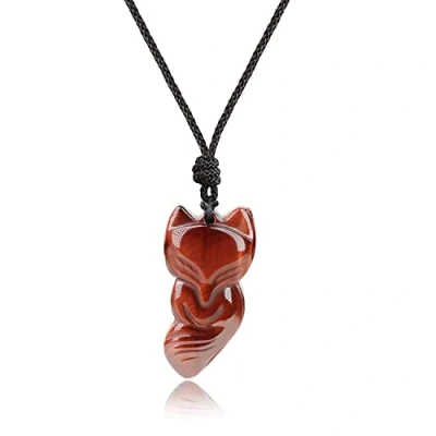 Imagen de COAI Collar Ajustable con Colgante Zorro de Ojo Tigre Rojo Piedra Natural para Hombres Mujeres