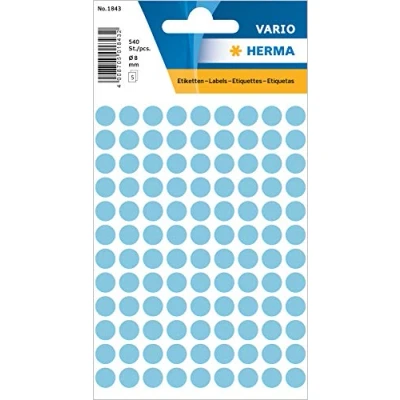 Imagen de HERMA 1843 Pegatinas de puntos adhesivos azul claro, 540 unidades, diámetro 8 mm, 108 por hoja, autoadhesivas, marcado para calendarios, planificadores, manualidades, mate, papel en