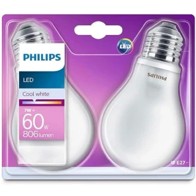 Imagen de Philips Bombilla LED cristal 60W estándar E27 luz blanca fría, mate, no regulable pack 2