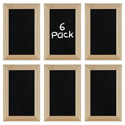 Imagen de BELLE VOUS Pack de 6 Mini Pizarras Pequeñas Tiza 15 x 10 cm con Marco Madera Sin Acabado para Bodas, Fiestas Cumpleaños, Cartel Mesa, Decorar Eventos