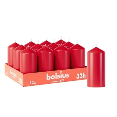 Imagen de Bolsius Velas lisas Rojo 12 unidades x 6 cm decorativas para el hogar Tiempo de combustión 33 horas Sin perfume Contiene cera vegetal natural aceite palma