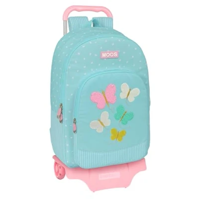Imagen de Safta MOOS BUTTERFLIES Mochila Escolar Grande con Carro 905, Tejido Reciclable, Ideal para Niños de Diferentes Edades, Cómoda y Versátil, Calidad Resistencia, 30x14x46 cm, Color Azul Claro
