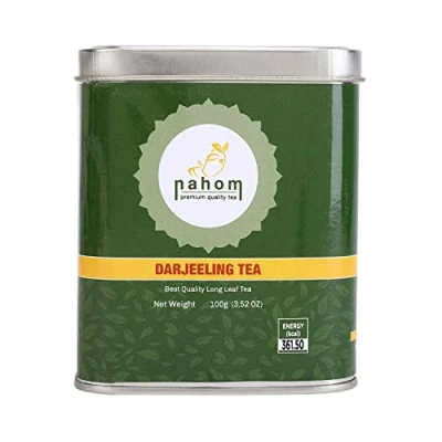Imagen de NAHOM Premium Darjeeling Hojas Sueltas, Black thé, Himalaya thé Florido, Aromático y Delicioso, Recogido Envasado en la India Champán del Bolsa de 100 gramm