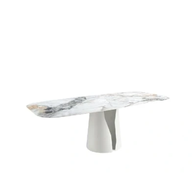 Imagen de Ángel Cerdá Mesa de Comedor Ovalada Mueble para con Medidas 238x110x76cm en mármol porcelánico y Acero Blanco 10 comensales