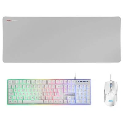 Imagen de Mars Gaming MCPXWPT, Combo Teclado H Mech FRGB, Ratón Ultraligero 10000DPI y Alfombrilla XXL, Blanco, Idioma Portugués