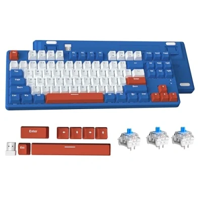 Imagen de ATTACK SHARK Teclado Mecánico Intercambiable AK871, de Juegos Compacto 87 Teclas QWERTY, Cubierta Magnética, Compatible con Bluetooth/2.4G, para Mac/Windows/Android Azul Blue Switches