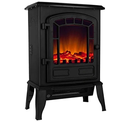 Imagen de Deuba Chimenea Eléctrica de Pie Estufa Calefactor Efecto Llama LED Calefacción 2000W Decorativo Negro