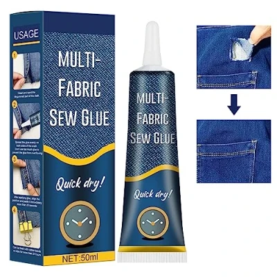 Imagen de Pegamento para Tela,Pegamento Textil,Cola Textil,Pegamento Textil Extrafuerte,Sew Glue Liquid, de Costura Líquido,Adhesivo Resistente al Agua,para Ropa, Telas y Textiles 50ML