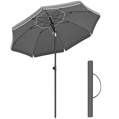 Imagen de SONGMICS Sombrilla de 200 cm, UPF 50+, Inclinación Bidireccional 30, Altura Ajustable, con Bolsa Transporte, para Balcón Jardín Terraza Playa, sin Base, Gris GPU065G01