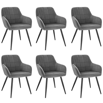 Imagen de WOLTU 6 x Sillas de Comedor Nordicas Estilo Vintage Juego 6, Silla Cocina Tapizada con Reposabrazos Tapizadas en Terciopelo, Estructura Metal, Gris Oscuro BH93dgr