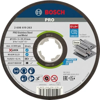 Imagen de Bosch Professional Expert Disco de corte recto (para inoxidable y metales, X LOCK, Ø115 mm, diámetro del orificio: 22,23 grosor:1 mm)