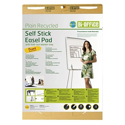 Imagen de Bi Office Earth Bloc de Papel Reciclado para Pizarra Rotafolios, Autoadhesivo, 30 Hojas por Bloc, 80g/m², 635 x 762 mm, Paquete 2 Bloques