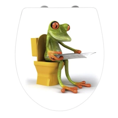 Imagen de Wenko Tapa de WC Frog News Duroplast acrílico Antibacteriano, Dispositivo automático Descenso, sujeción higiénica Fix Clip Blanco