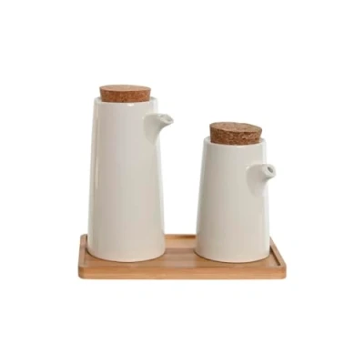Imagen de Home ESPRIT Set de Aceitera y Vinagrera Blanco Bambú Gres 20,6 x 12 18 cm