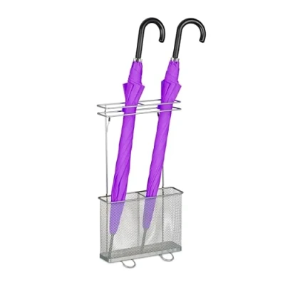 Imagen de Relaxdays Regenschirmständer aus Metall Paragüero, 54 x 30,5 15 cm, Metal, Soporte Rectangular para Paraguas, Resistente, Diseño Moderno, Plateado, Acero