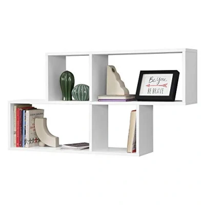 Imagen de [en.casa] Estantería para Pared Bryne 100 x 19,5 53 cm con 4 Compartimientos de Almacenamiento Estante Flotante Decoración Salón o Dormitorio Blanco Lacado Mate