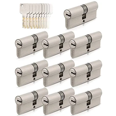 Imagen de GERCAR Pro 10 cilindros de cierre 35/35 con uniforme, juego perfil, incluye 50 llaves, 70 mm, cerradura puerta longitud: A: 35 B: latón macizo mate