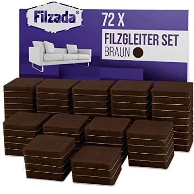 Imagen de Filzada® 72x Almohadillas de fieltro adhesivo 25 x mm cuadrados Marrón Muebles profesionales patines Con un poder ideal
