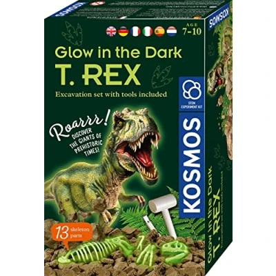 Imagen de KOSMOS Kit de experimentación T Rex Que Brilla en la Noche para niños a Partir 7 años, Dinosaurios, fósiles, excavación, Tiempo prehistórico, Recuerdo, Regalo, Instrucciones multilingües