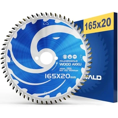 Imagen de FALKENWALD hoja de sierra con batería 165 x 20 cm, ideal para madera, compatible Bosch GKS 18 V 57g, GKT 55 GCE, Makita SP6000, circular 20,