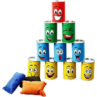 Imagen de Ulifeme Lanzar latas para niños, Juego de Lanzamiento Nacimiento Infantil y Otras Fiestas, 10 Sonrisa 3 Bolsas Basura Coloridas, Juegos jardín, Lanzamiento,