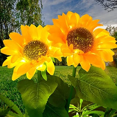 Imagen de Ovker Luces Solares para Exteriores, Lámparas de Decoración Girasol LED Solar, Flores IP65 a Prueba Agua, Focos Paisaje al Aire Libre Jardín Césped Camino