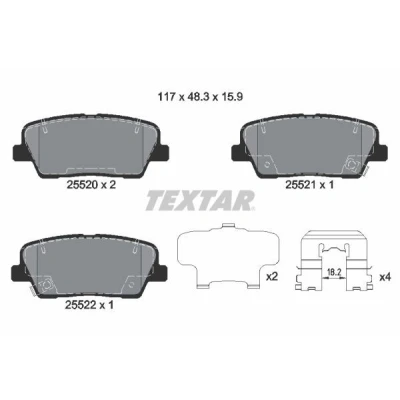 Imagen de TEXTAR 2552001 Juego de pastillas freno con avisador acústico desgaste accesorios KIA: SORENTO 1, 2, Stinger Hatchback