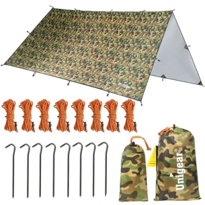 Imagen de Unigear Tarp Rain Fly Lona Impermeable para Senderismo, Plegable, Ligera y Resistente al Agua, Acampar protección contra la Lluvia, Nieve el Sol