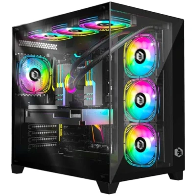 Imagen de Empire Gaming (2024 Nuevo) Caja para PC Gamer CM 242 ARGB Gran Torre ATX, Micro ATX e ITX 7 Ventiladores 120 mm 3 Pines 5 voltios LED RGB direccionable MB Sync Mid Tower Negro