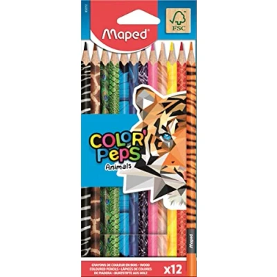 Imagen de Maped Pinturas de Madera Lápices Colores Animals 12 con Estampados Animales Presentación en Caja Cartón Vibrantes