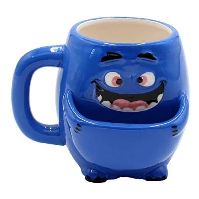 Imagen de Dekohelden24 Taza de café con compartimento para galletas cerámica, diseño monstruos azules, tamaño: 10 x 7 cm (alto diámetro), capacidad: 300 ml,