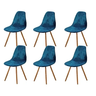 Imagen de Highdi Fundas para Sillas de Comedor Elásticas,6 Piezas Ajustables Terciopelo Funda Silla Nordica Cocina Azul Protectoras Escandinavas