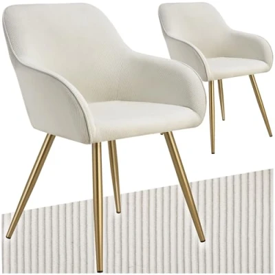 Imagen de TecTake® Sillas de Comedor, Silla Acolchada con Tejido Pana, Respaldo Continuo, Patas Acero Robustas, Muebles Comedor Modernas, Nordica 2 Crema/Oro