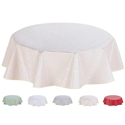 Imagen de Home Direct Mantel redondo de hule PVC con relieve, fácil limpiar, 155 cm, color beige y gris