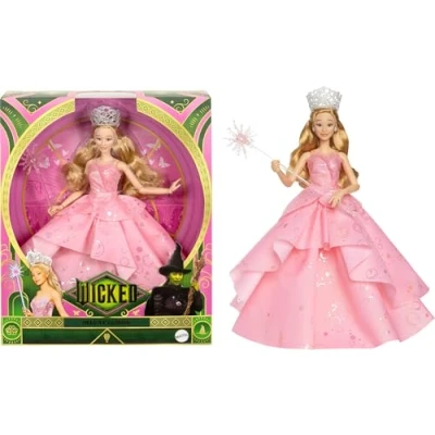 Imagen de Mattel Universal Wicked Deluxe Glinda Muñeca de moda y accesorios, incluyendo corona cetro, aspecto inspirado en la película con posibilidad