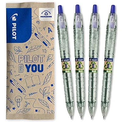 Imagen de PILOT Flowpack 4uds B2P ECOBALL 1mm Bolígrafo Tinta base aceite Medio Azul Begreen Fabricado a partir de plástico reciclado