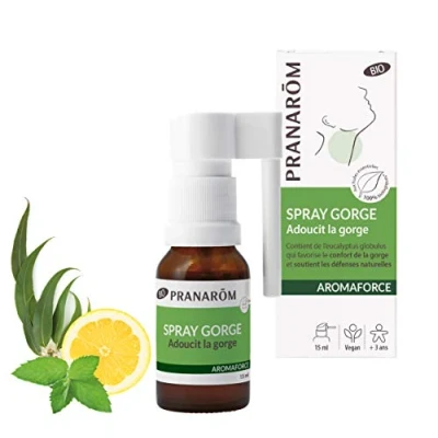 Imagen de Pranarôm Aromaforce Spray garganta aceites esenciales biológicos Contiene eucalipto Globulus que favorece el confort de la y apoya las defensas naturales 15 ml
