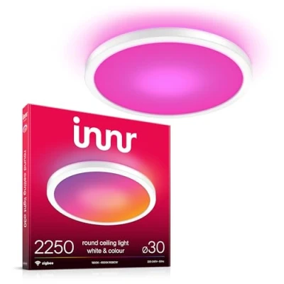 Imagen de innr Lámpara Techo Inteligente, Zigbee, Funciona con Hue* y Alexa (Requiere Puente), Luz LED Blanca Colores, RGB, Plafon Salon Regulables, 30cm, 2250 Lúmenes