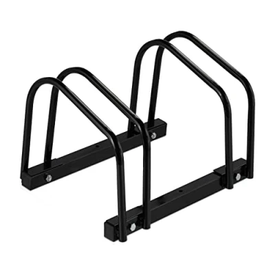 Imagen de Relaxdays Soporte para Bicicletas, 2 Bicis, Metálico, con Material de Montaje Suelo, 27 x 40,5 33 cm, Negro, Acero