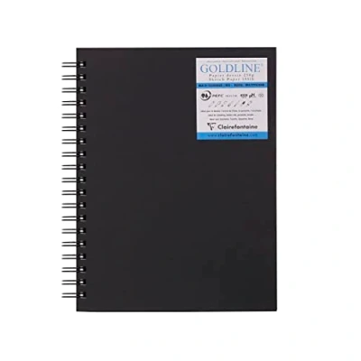 Imagen de Clairefontaine 960082C Cuaderno con espiral microperforada Goldline 40 hojas Papel de dibujo multitécnico blanco 17,8 x 25,4 cm 250 g Formato vertical Tapa dura negra Imitación lienzo