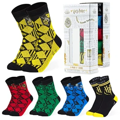 Imagen de Harry Potter Calcetines Niño, Pack de 5 Algodon con Diseño Casas Hogwarts, Merchandising Oficial Regalos Para Niños y Adolescentes Talla 36 40